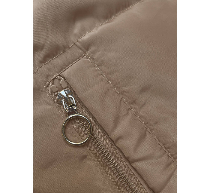 Béžovo-khaki oboustranná krátká bunda s kapucí (B8181-101011)