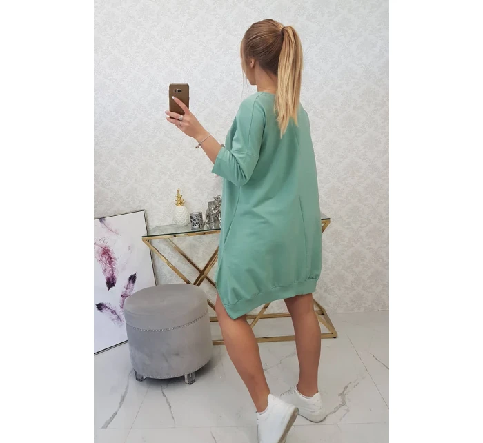 Šaty s potiskem a model 21755714 spodní částí tmavě mátové barvy - K-Fashion