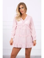 Šaty s ozdobnými volánky pudrově růžové