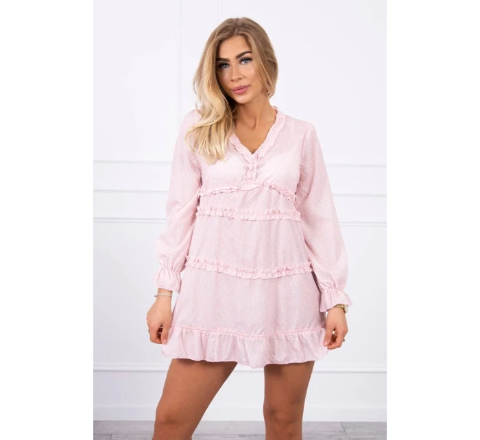 Šaty s ozdobnými volánky pudrově růžové