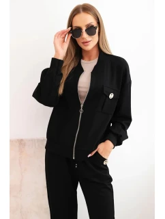 Dámská souprava máslová z viskózy s rozepínací mikinou a kalhotami černý