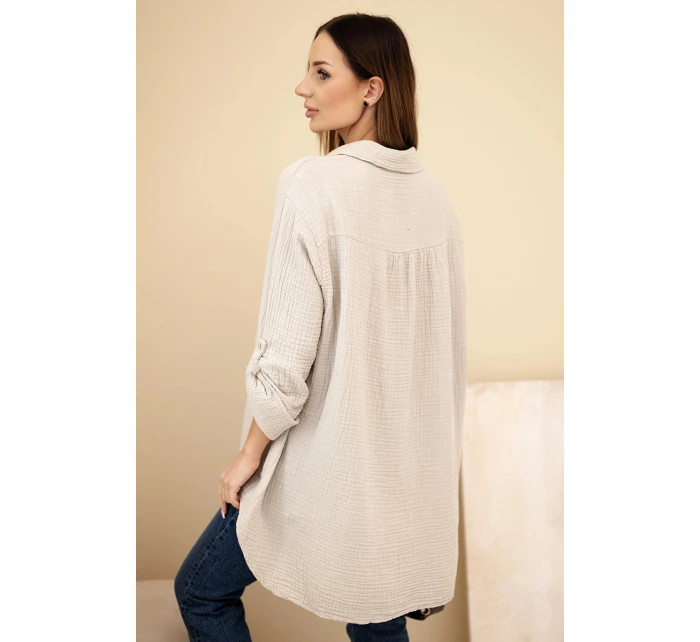 Košile bavlněná mušelínová Plus Size tmavě béžová