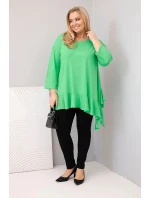 Dámská blůza Plus Size s bavlnou, volánem a ohrnutým rukávem světle zelená