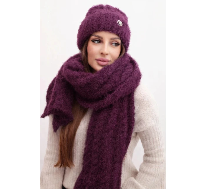 Dámský komplet čepice a šály s ozdobou pruhovaný model 21859291 - K-Fashion