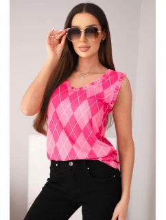 Dámská viskózová blůza s vzorem a volánkem u výstřihu fuchsie model 21954926 - K-Fashion
