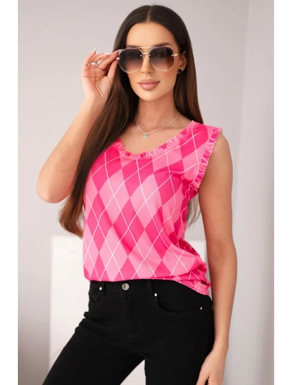 Dámská viskózová blůza s vzorem a volánkem u výstřihu fuchsie model 21954926 - K-Fashion