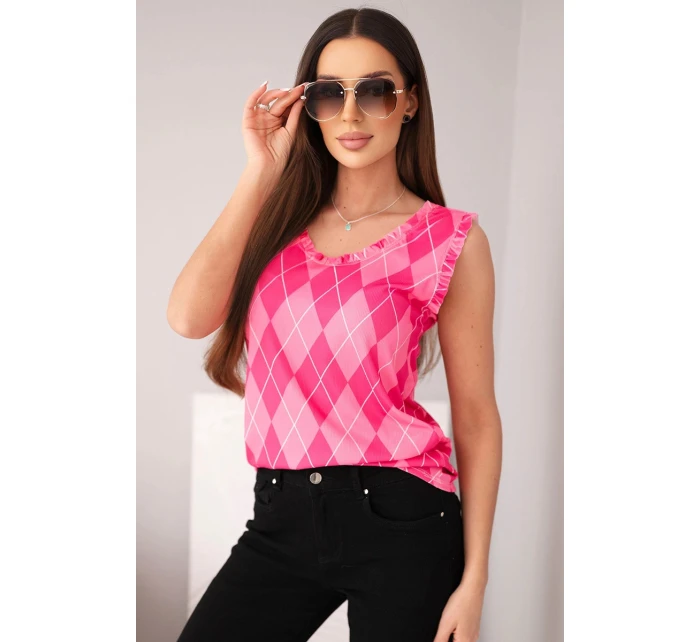 Dámská viskózová blůza s vzorem a volánkem u výstřihu fuchsie model 21954926 - K-Fashion