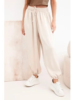 Široké dámské kalhoty s gumou v pase a typu béžové model 22064415 - K-Fashion