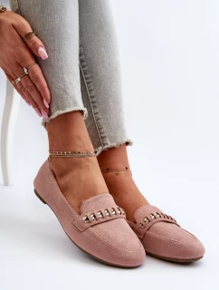 Lesklé dámské mokasíny s řetízkem růžové model 21656855 - Boto