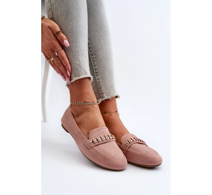 Lesklé dámské mokasíny s řetízkem růžové model 21656855 - Boto