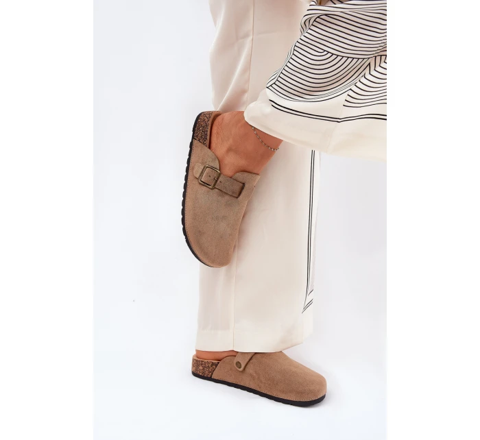 Dámské nazouváky a na platformě s přezkou khaki Selio