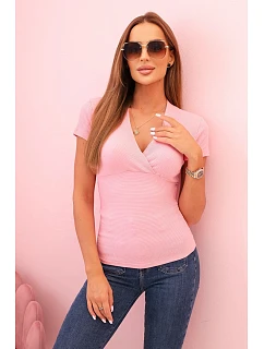 Dámská pruhovaná bavlněná halenka 69838 světle růžová - Kesi