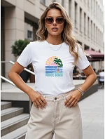 Dámské bavlněné tričko s letním potiskem, bílé, FashionStreet NX8047RY