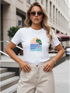Dámské bavlněné tričko s letním potiskem, bílé, FashionStreet NX8047RY
