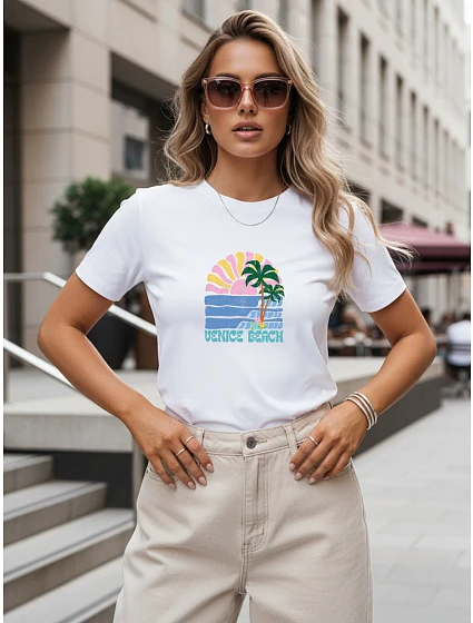 Dámské bavlněné tričko s letním potiskem, bílé, FashionStreet NX8047RY