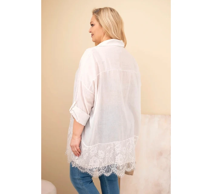 Dámská košile Plus Size bavlněná opraná s krajkovým zakončením béžová Dámská košile Plus Size bavlněná opraná s krajkovým zakončením béžová