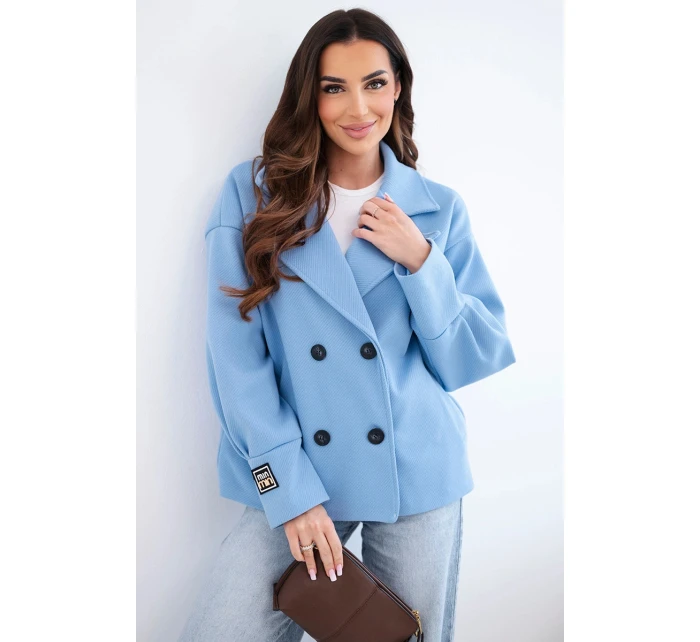 Dámská krátká dvouřadová bunda s límcem modrá