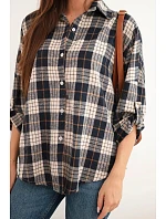 Dámská oversized kostkovaná košile s kapsami černá Dámská oversized kostkovaná košile s kapsami černá