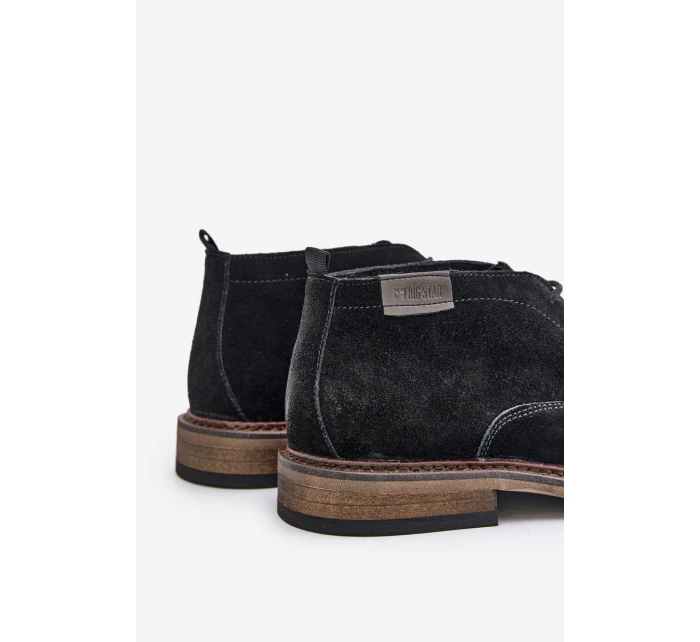 Semišové Pánské Boty Na Šněrování Černé Big Star OO174146