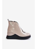 Lakované Boty Na Klíně Zateplené D&A Béžové MR880-136