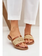 Kožené Pantofle S Dekorativním Detailem A Pletením Hnědé Zazoo 40426