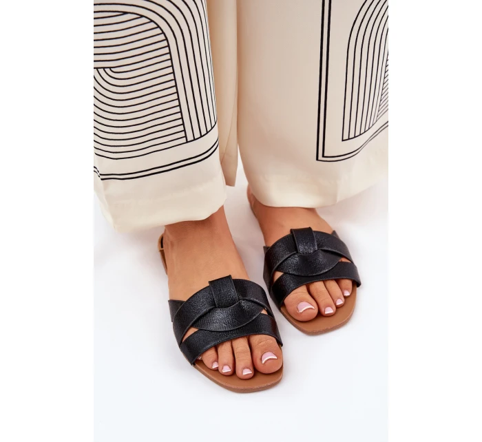 Ploché Dámské Pantofle S Proplétajícími Se Pásky Černé Selaenor Ploché Dámské Pantofle S Proplétajícími Se Pásky Černé Selaenor