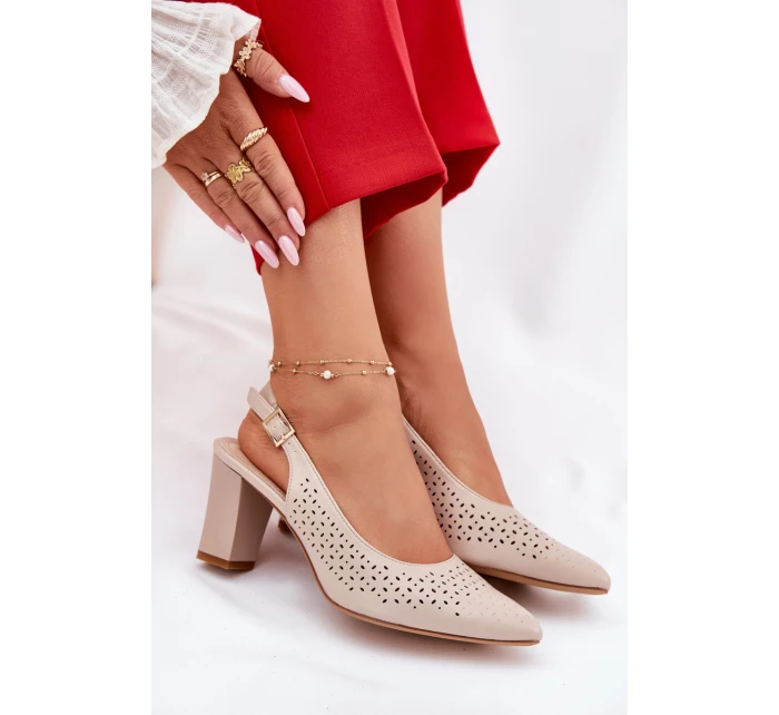 Děrované Sandály S Špičatými Nosy Na Podpatku Béžové Sergio Leone SK163