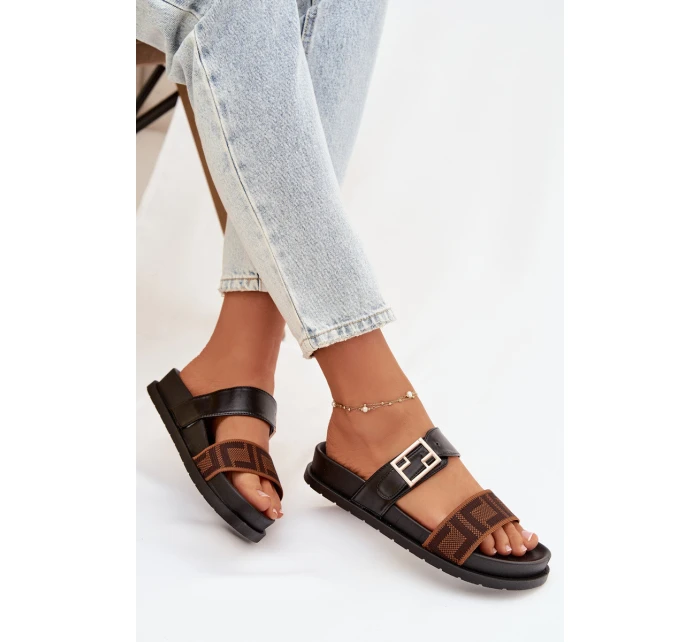 Dámské pantofle se zlatým sponou Černé model 21898346 - Boto Dámské pantofle se zlatým sponou Černé model 21898346 - Boto