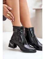 Lakované Kotníkové Boty Na Podpatku Zateplené Černé Lakované Kotníkové Boty Na Podpatku Zateplené Černé