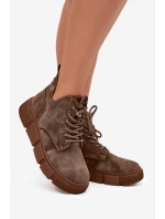 Dámské nízké semišové kotníkové boty na platformě Big Star – béžové Dámské nízké semišové kotníkové boty na platformě Big Star – béžové