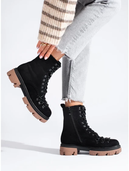 Jedinečné dámské kotníčkové boty černé płaski Jedinečné dámské kotníčkové boty černé płaski