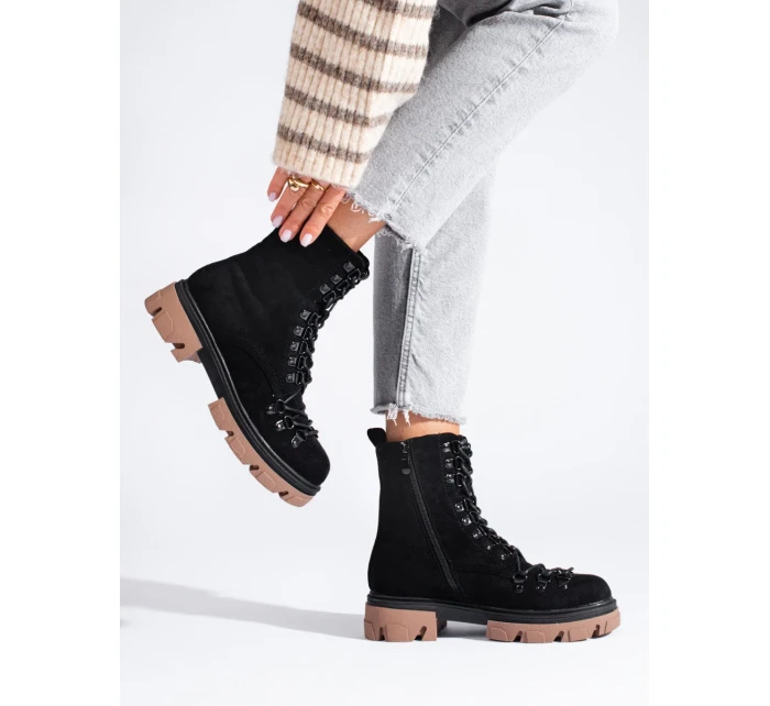 Jedinečné dámské kotníčkové boty černé płaski Jedinečné dámské kotníčkové boty černé płaski