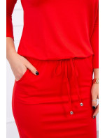 Viskózové šaty s vázáním v pase červené