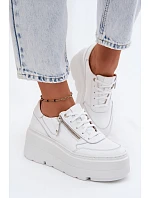 Kožené dámské tenisky na masivní platformě model 22130428 Bílé - Zazoo