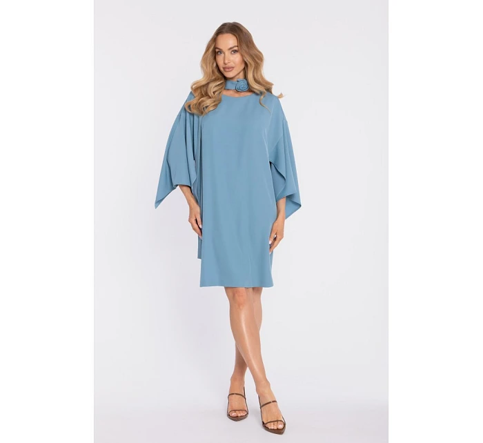 model 22040621 Šaty s ozdobnými širokými rukávy nebesky modré - Moe