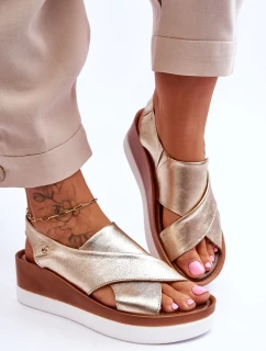 kožené sandály na klínu Zlaté Morgan