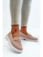 Dámské mokasíny na plochém podpatku se zlatými detaily, růžová Limentia Dámské mokasíny na plochém podpatku se zlatými detaily, růžová Limentia