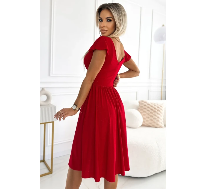 Červené dámské šaty s výstřihem a krátkými rukávy model 19735866 - numoco