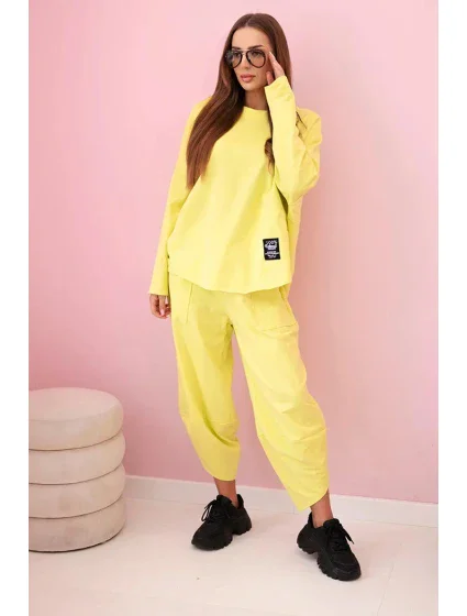 Bavlněná mikina kalhoty set neonově žlutá Bavlněná mikina kalhoty set neonově žlutá