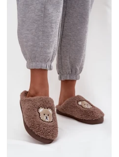 Dámské pantofle s beránkem a medvídky čokoládové Temiena