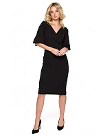 K152 Zavinovací šaty s pouzdrovými rukávy - černé