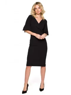 K152 Zavinovací šaty s pouzdrovými rukávy - černé