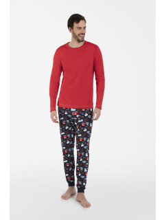 Pánské pyžamo Rojas dlouhé rukávy, dlouhé nohavice - červená/potisk