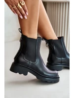 Kožené Kotníkové Boty Chelsea S Ozdobným Řetězem Zateplené D&A Černé Kožené Kotníkové Boty Chelsea S Ozdobným Řetězem Zateplené D&A Černé