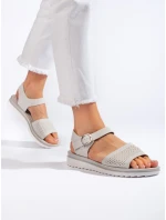 Praktické dámské  sandály šedo-stříbrné platforma