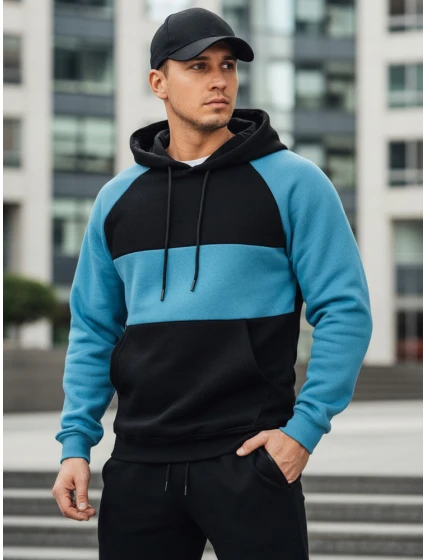 Pánská základní mikina s kapucí s černými a námořnickými pruhy FashionStreet BX5899