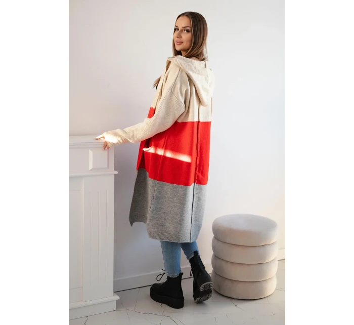 Pruhovaný svetr s kapucí model 19361630 - K-Fashion