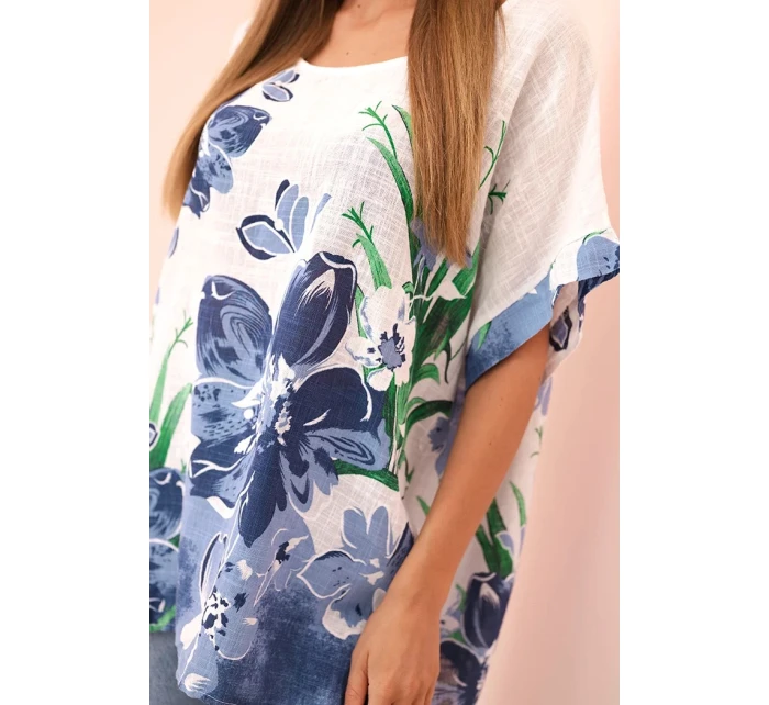 Dámská bavlněná blůza s květinovým potiskem a krátkým rukávem bílá