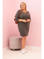Dámské šaty Plus Size z bavlny s model 21259076 střihem a rukávem 3/4 khaki - K-Fashion