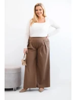 Dámské kalhoty Plus Size s širokými nohavicemi a plisováním camelové